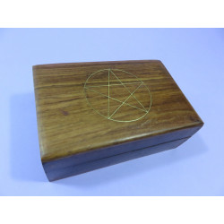 Boîte en bois de Sheesham avec Pentacle en cuivre incrusté pour cartes de Tarot 