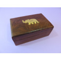 Boîte en bois précieux de Sheesham avec éléphant en cuivre incrusté  