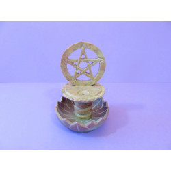 Porte-encens avec pentagramme et lotus pour cônes ou bâtonnets en pierre à savon